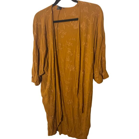 Forever 21 S Embroidered Bohemian Gypsy Western Open Front Mustard Kimono - Picture 1 of 6